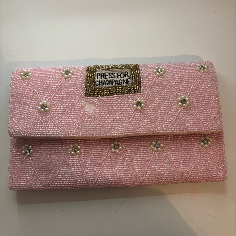 Pink Press For Champagne Beaded Clutch with Embellishments